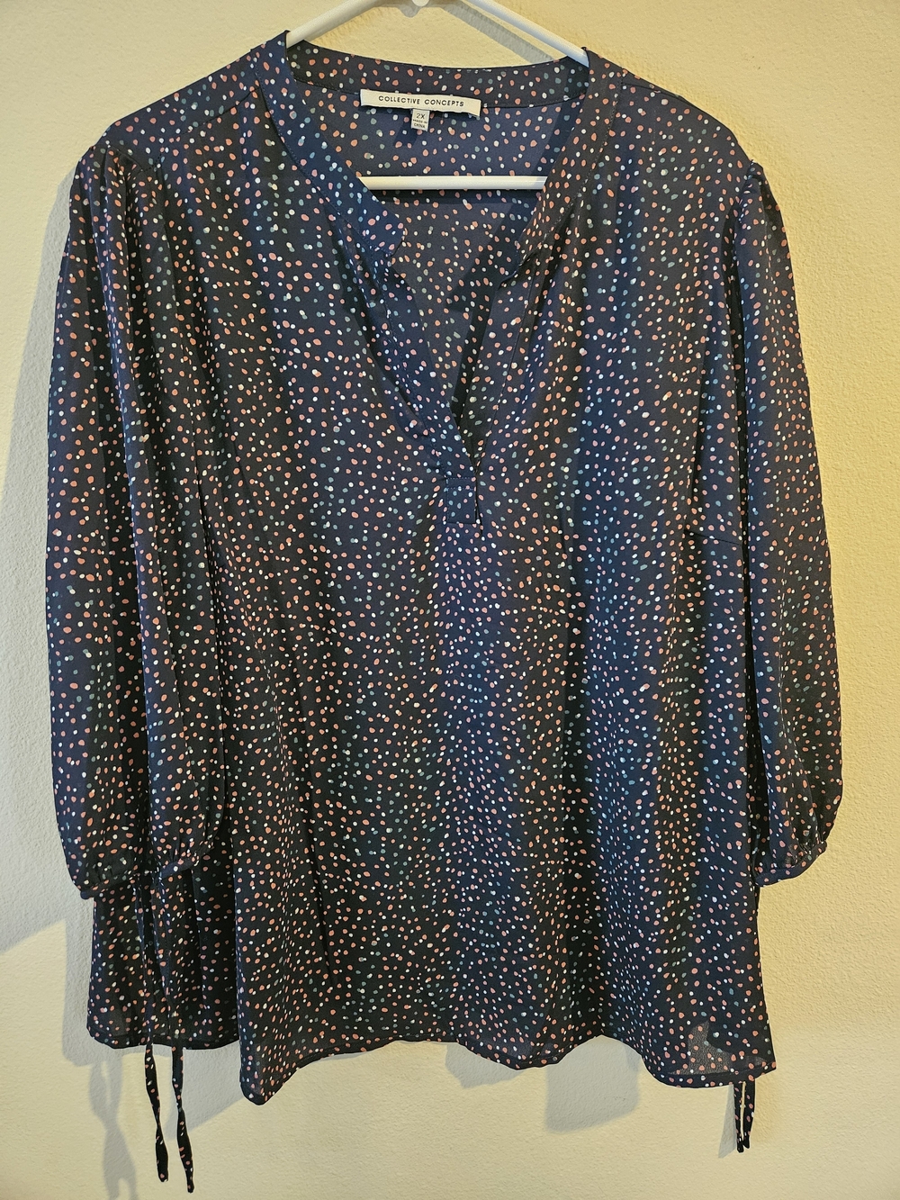 Collective Concepts Navy Blouse with Pink Dot Print